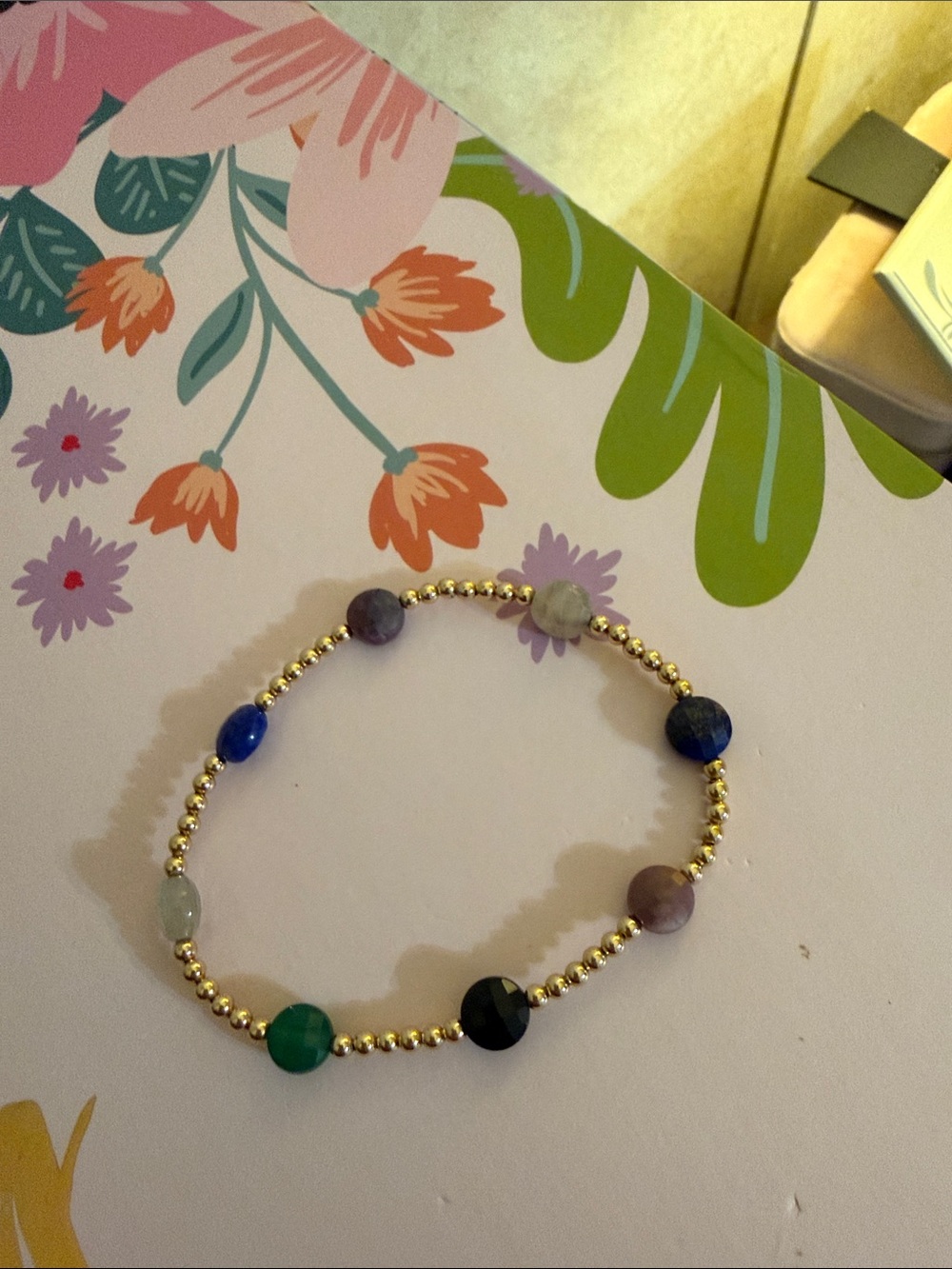 Enewton Gold Beaded Stretch Bracelet with Multicolor Gem Beads